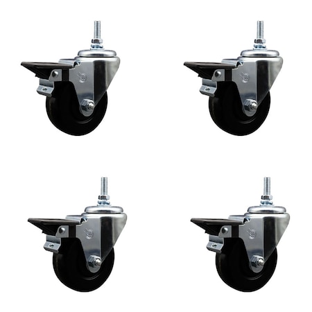 Service Caster 35 Inch Phenolic 38 Inch Threaded Stem Caster Set with Brake SCC-TS20S3514-PHR-PLB-381615-4